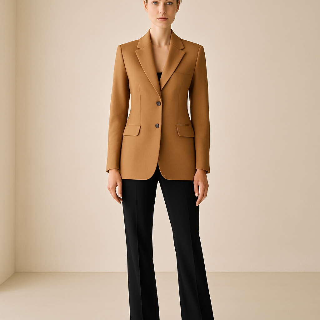 Damen Blazer in Camel – Eleganter Zweiknopf-Blazer mit taillierter Passform | Modezeno