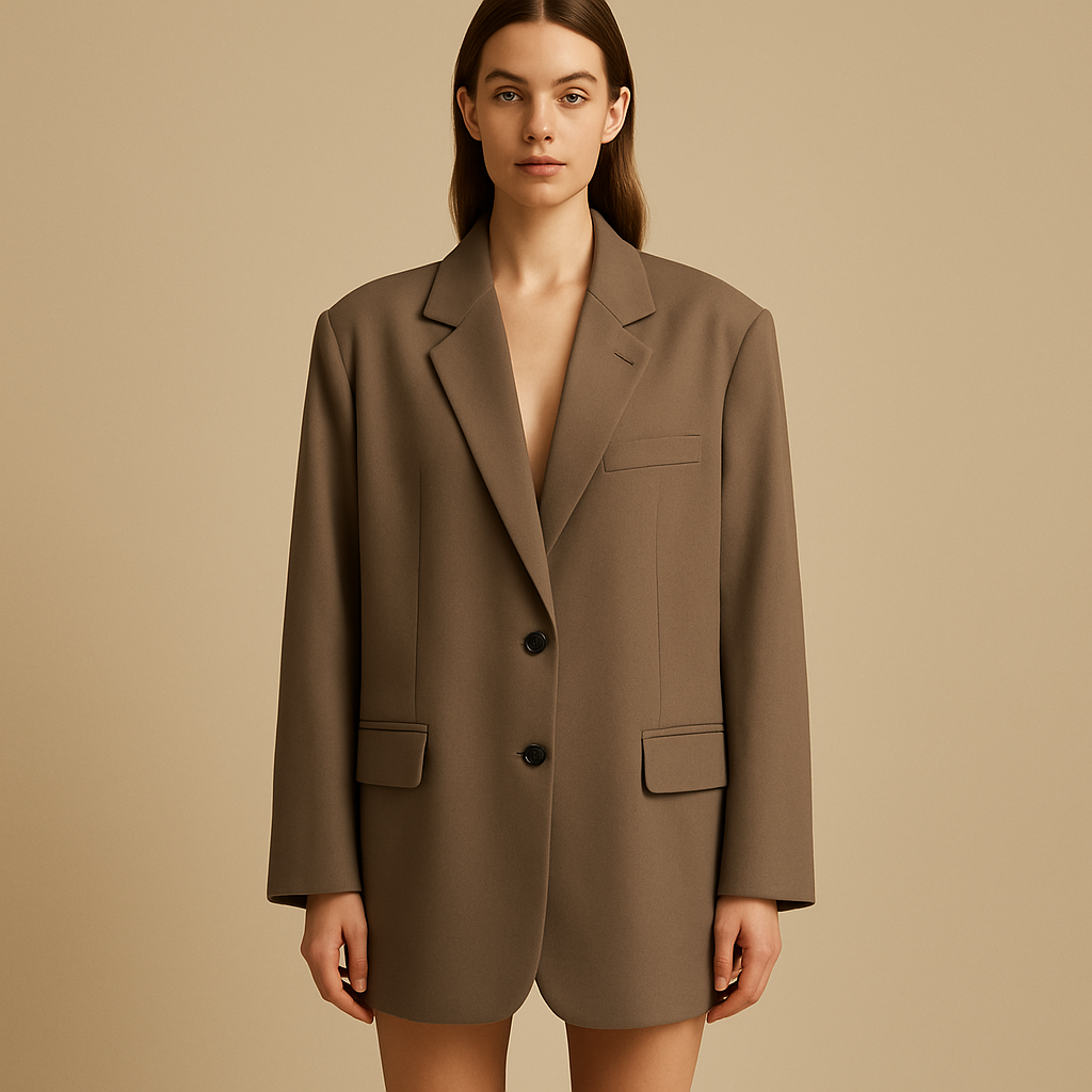 Damen Oversized Blazer in Taupe – Lockerer Boyfriend-Blazer mit Zweiknopf-Design | Modezeno