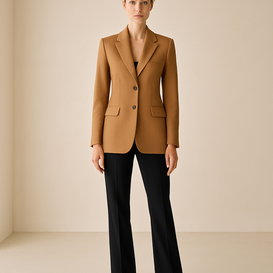 Damen Blazer in Camel – Eleganter Zweiknopf-Blazer mit taillierter Passform | Modezeno