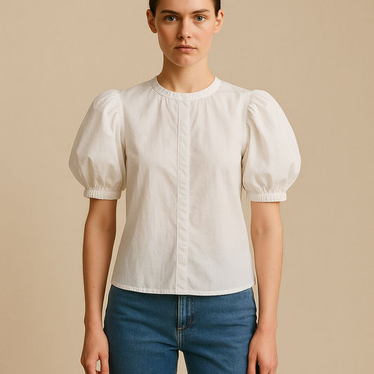 Damen Bluse mit Puffärmeln in Weiß – Kurzarm Oberteil aus Baumwolle | Modezeno