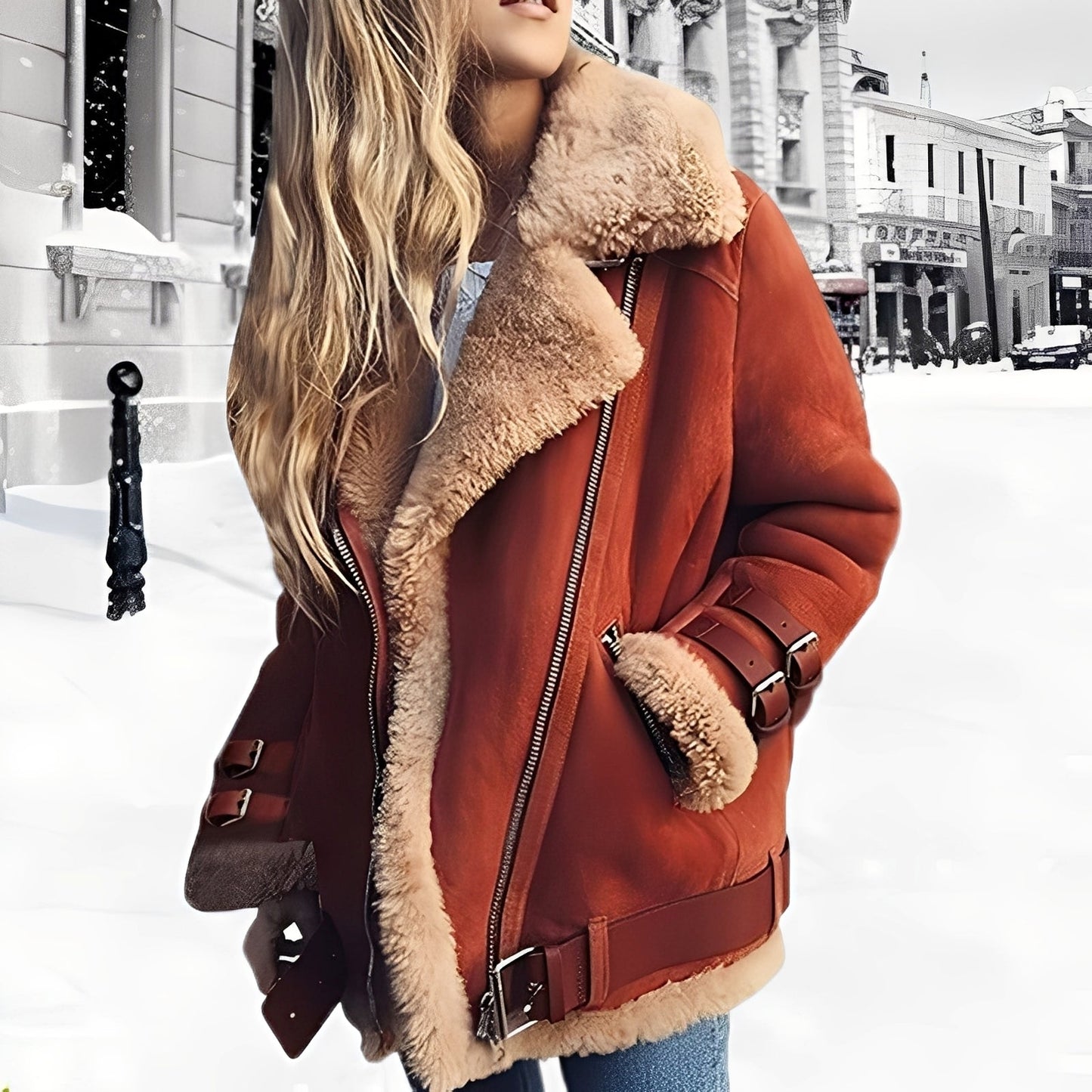 Karina – Stylische Shearling-Bikerjacke für Damen